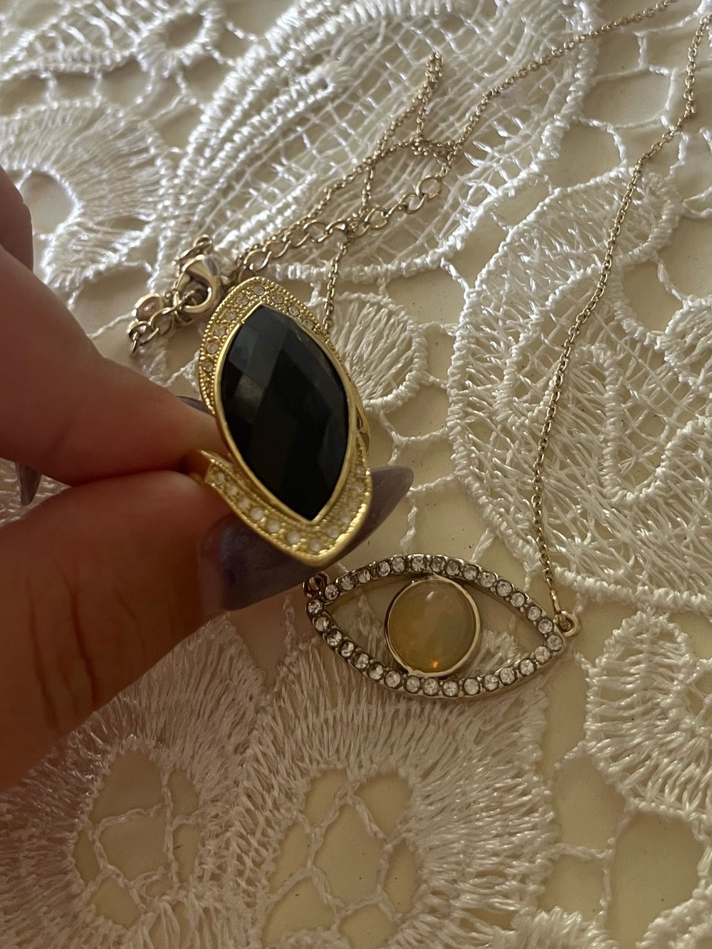 Gold Evil Eye Necklace with Yellow Center Stone and Ring Set